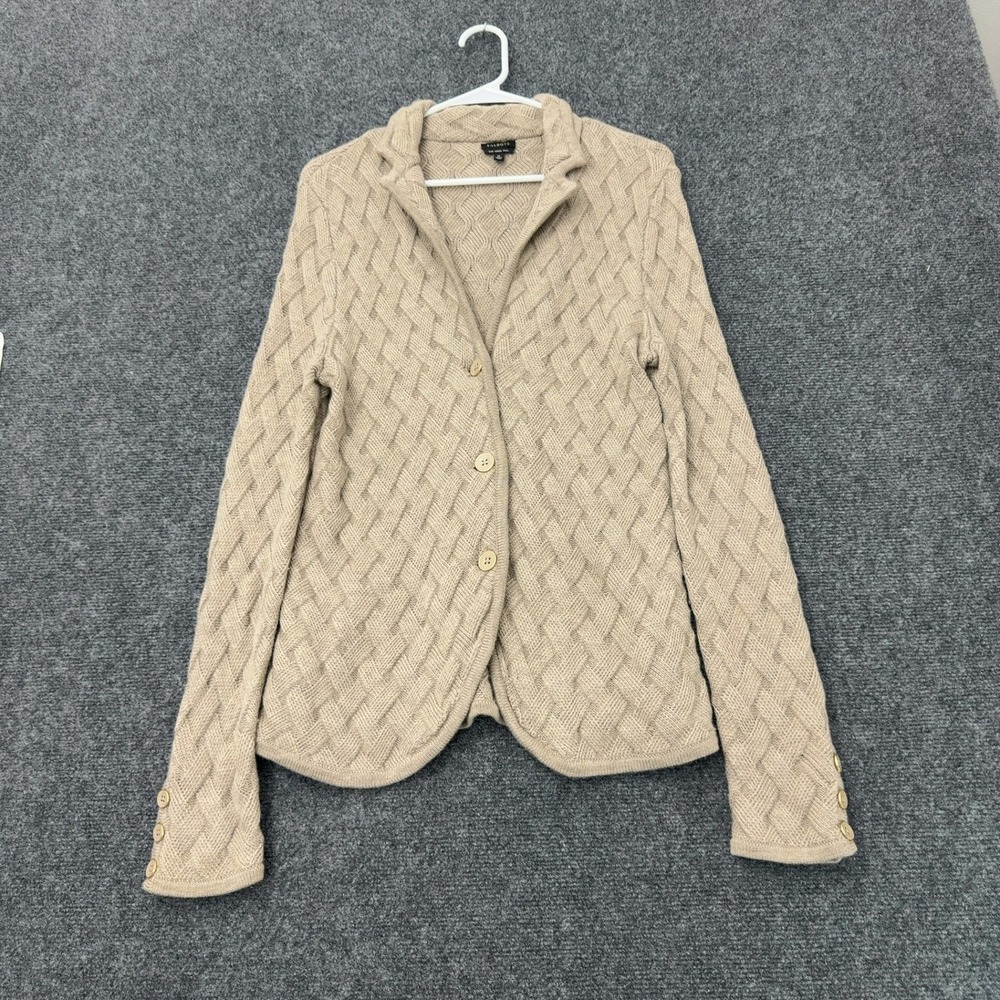 Talbots Cardigan Womens M Tan Merino Wool Cable Knit Button Up Blazer Classic